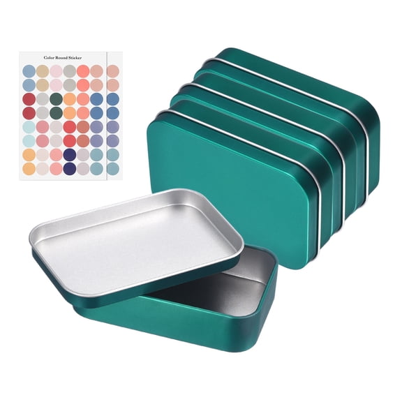 Uxcell 4Pcs Metal Tin Box Container, 3.7x2.4x0.9" Rectangular Empty Box with Self Adhesive Colored Stickers, Mini Portable Storage Containers for Candy, Drawing Pin Crafts, Green