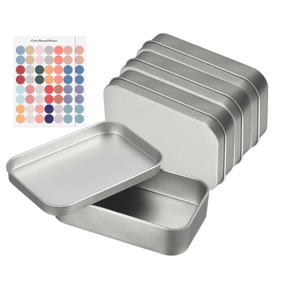 Uxcell 4Pcs Metal Tin Box Container, 3.7x2.4x0.9" Rectangular Empty Box with Self Adhesive Colored Stickers, Mini Portable Storage Containers for Candy, Drawing Pin Crafts, Silver