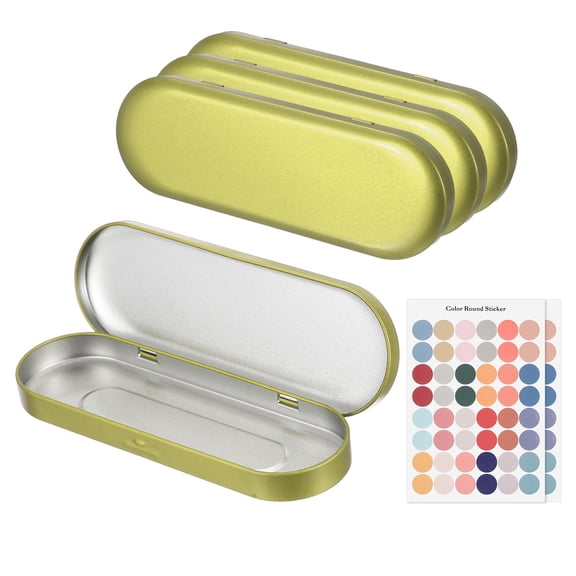 Uxcell 4Pcs Metal Tin Box Container, 6.9x2.4x0.7" Oval Empty Hinged Lid Box with Self Adhesive Colored Sticker, Mini Portable Storage Container for Candy, Drawing Pin Crafts, Light Gold