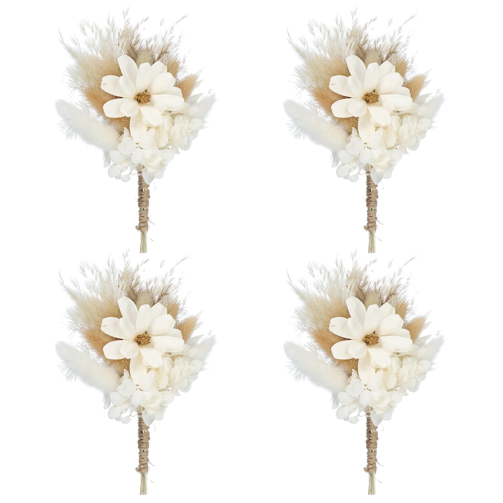 Uxcell 4Pcs Mini Pampas Grass Dried Flower Bouquet Gypsophila Boho Gift White
