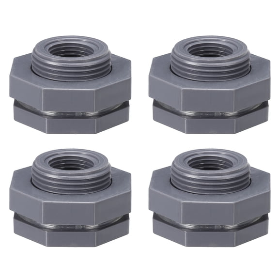 Uxcell 4Pcs Bulkhead Fitting NPT1/2" Water Tank Connector Gray