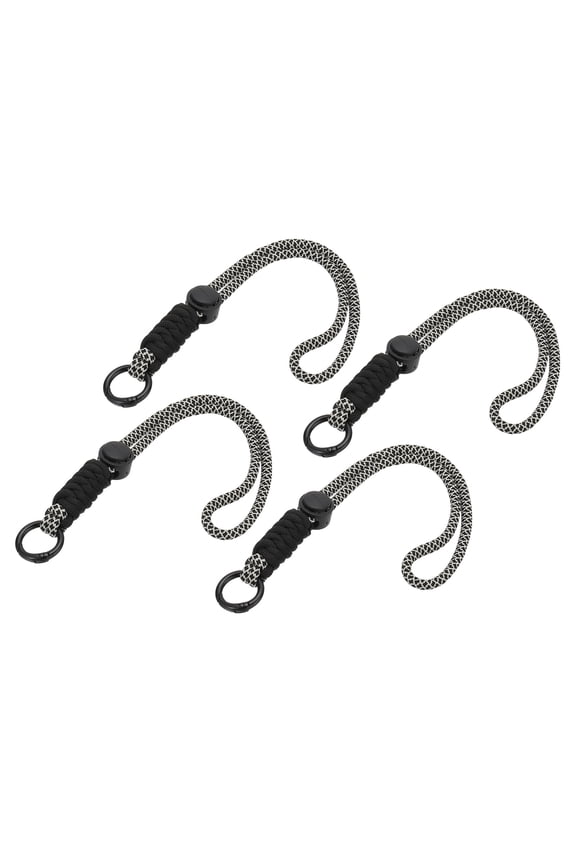 4Pcs Paracord Lanyard Keychain with Spring Ring, Wavy Design, Black, Grey