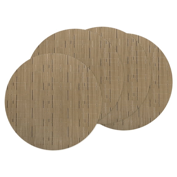 Uxcell 4Pcs Placemats, 13.7 Inch Placemats Round Braided Place Mats Non-Slip Heat Resistant Place Mats Washable Table Mats for Dining Table Bamboo Texture Surface, Light Brown