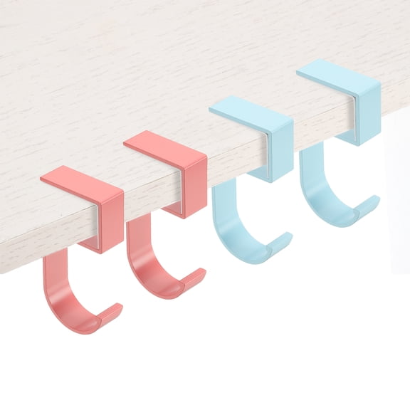 Uxcell 4Pcs Purse Hook for Table, 5-shaped Purse Hanger for Desk Portable Nail Free Heavy Duty Under Desk Handbag Holder Backpack Headphone Small Hook, Pink/Blue