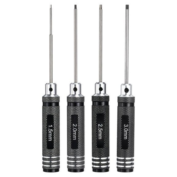 Uxcell 4Pcs RC Tool 1.5+2.0+2.5+3.0mm Hex Driver Hex Screwdriver Aluminum Handle HSS Driver for Model Aircraft Drone RC Car Helicopter Assembly Repair