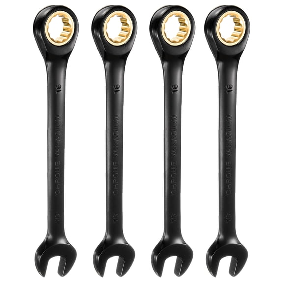 Uxcell 4Pcs Ratcheting Wrench 16mm Metric Open End Wrench 72-Teeth CR-V Steel 12 Point Nickel Plated Combination Ratchet Wrench