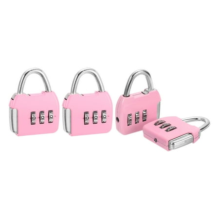 Uxcell 4Pcs Resettable 3 Digit Combination Lock, (47 x 36mm, Pink), Customizable Code Combination Padlock Sports Locker Lock for Gym Backpack Fence Backyard Gate