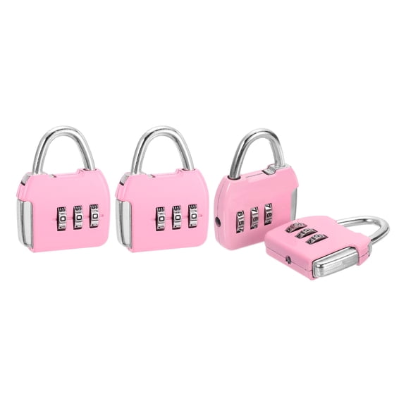 Uxcell 4Pcs Resettable 3 Digit Combination Lock, (47 x 36mm, Pink), Customizable Code Combination Padlock Sports Locker Lock for Gym Backpack Fence Backyard Gate