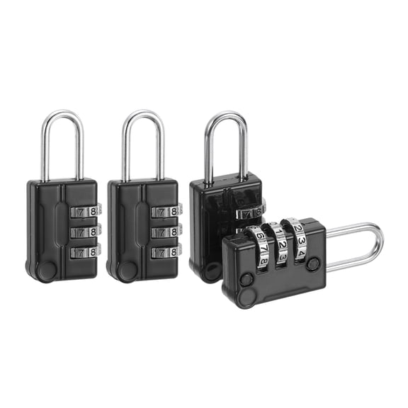 Uxcell 4Pcs Resettable 3 Digit Combination Lock, (56 x 24mm, Black), Customizable Code Combination Padlock Sports Locker Lock for Gym Backpack Fence Backyard Gate