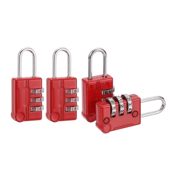 Uxcell 4Pcs Resettable 3 Digit Combination Lock, (56 x 24mm, Red), Customizable Code Combination Padlock Sports Locker Lock for Gym Backpack Fence Backyard Gate