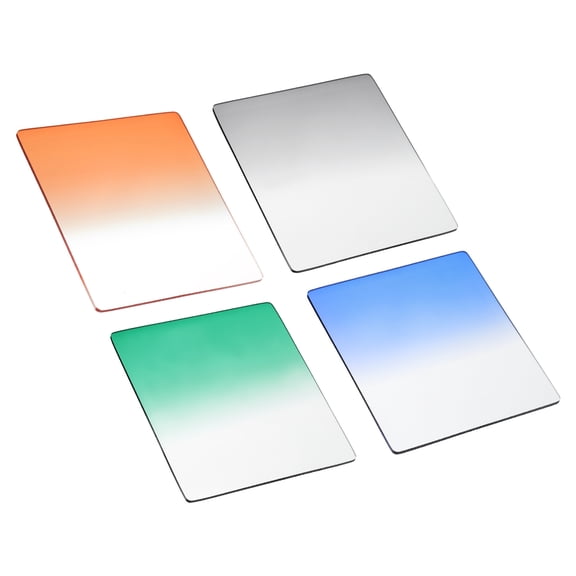 Uxcell 4Pcs Reverse GND Filter (84 x 95 mm) - Square High Transmittance Graduated Neutral Density Lens Filter for Long Exposure and Landscape Photography, Gray/Blue/Orange/Green