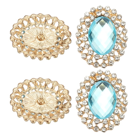 Uxcell 4Pcs Rhinestone Buttons, Large Gemstone Sew on Rhinestone Buttons for Clothing, Lake Blue