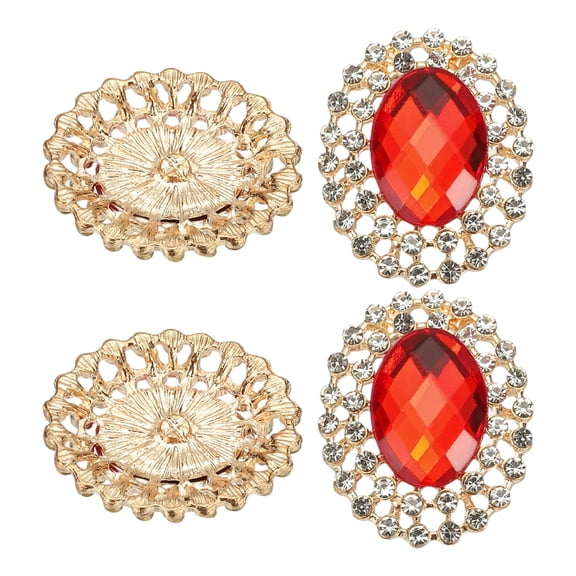 Uxcell 4Pcs Rhinestone Buttons, Large Gemstone Sew on Rhinestone Buttons for Clothing, Red
