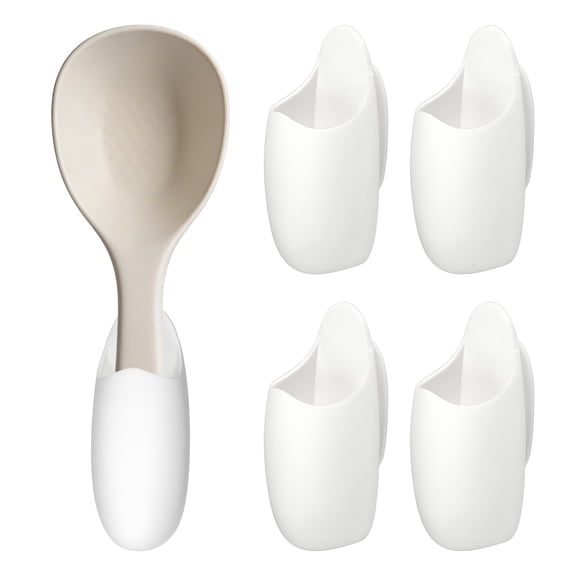 Uxcell 4Pcs Silicone Rice Spoon Holder, Self Adhesive Mount Rice Paddle Spatula Holder Spoon Rest Organizer Clip Hook Hanging for Home Kitchen Restaurants, White(Pocket)