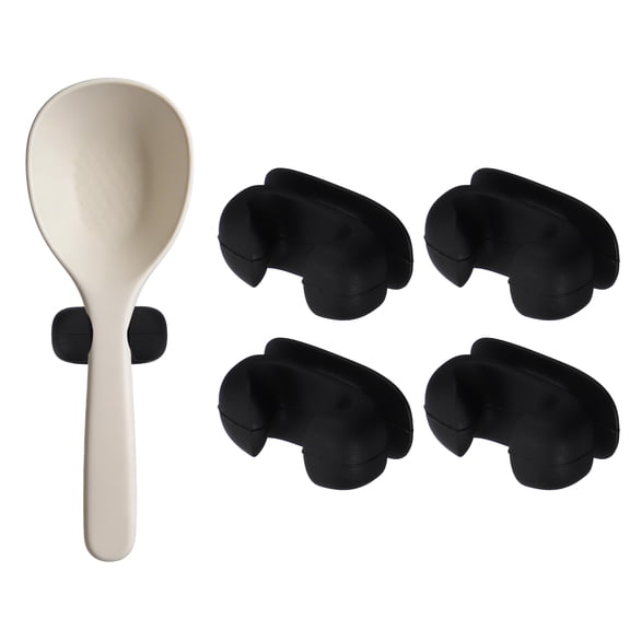 Uxcell 4Pcs Silicone Rice Spoon Holder, Self Adhesive Mount Rice Paddle Spatula Holder Spoon Rest Organizer Clip Hook Hanging for Home Kitchen Restaurants, Black(Clip)