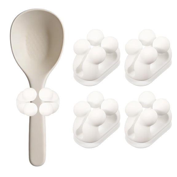 Uxcell 4Pcs Silicone Rice Spoon Holder, Self Adhesive Mount Rice Paddle Spatula Holder Spoon Rest Organizer Clip Hook Hanging for Home Kitchen Restaurants, White(Upgraded Clip)