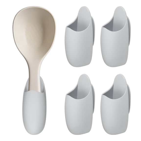 Uxcell 4Pcs Silicone Rice Spoon Holder, Self Adhesive Mount Rice Paddle Spatula Holder Spoon Rest Organizer Clip Hook Hanging for Home Kitchen Restaurants, Gray(Pocket)