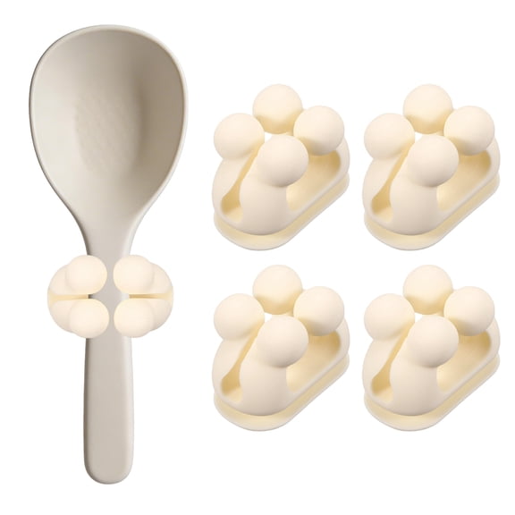 Uxcell 4Pcs Silicone Rice Spoon Holder, Self Adhesive Mount Rice Paddle Spatula Holder Spoon Rest Organizer Clip Hook Hanging for Home Kitchen Restaurants, Beige(Upgraded Clip)