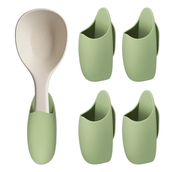 Uxcell 4Pcs Silicone Rice Spoon Holder, Self Adhesive Mount Rice Paddle Spatula Holder Spoon Rest Organizer Clip Hook Hanging for Home Kitchen Restaurants, Green(Pocket)