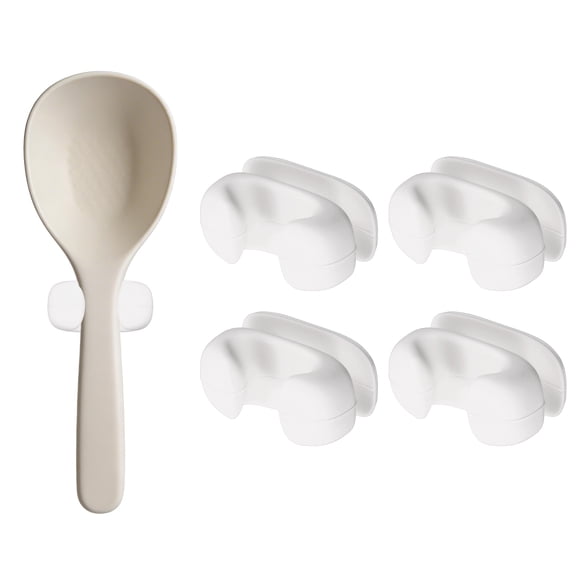 Uxcell 4Pcs Silicone Rice Spoon Holder, Self Adhesive Mount Rice Paddle Spatula Holder Spoon Rest Organizer Clip Hook Hanging for Home Kitchen Restaurants, White(Clip)