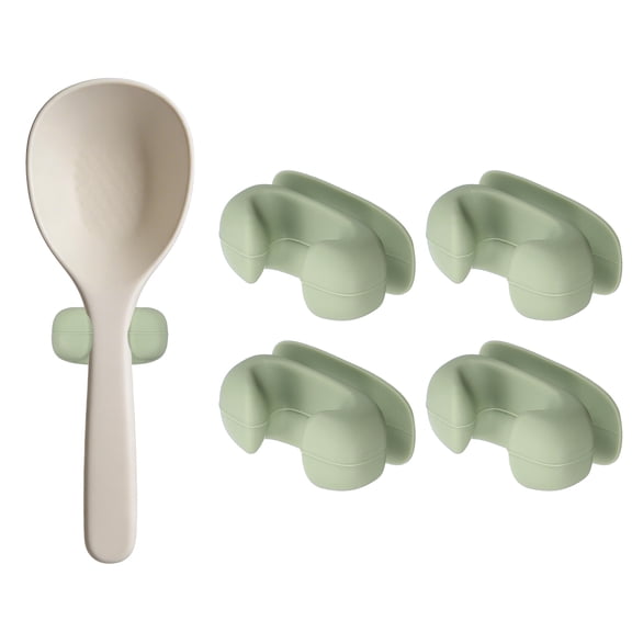 Uxcell 4Pcs Silicone Rice Spoon Holder, Self Adhesive Mount Rice Paddle Spatula Holder Spoon Rest Organizer Clip Hook Hanging for Home Kitchen Restaurants, Green(Clip)