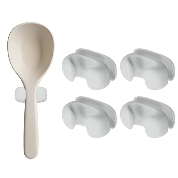 Uxcell 4Pcs Silicone Rice Spoon Holder, Self Adhesive Mount Rice Paddle Spatula Holder Spoon Rest Organizer Clip Hook Hanging for Home Kitchen Restaurants, Gray(Clip)