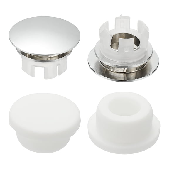 Uxcell 4Pcs Sink Overflow Ring, Universal Sink Overflow Drain Cover, Insert in Hole Double Layer Cap Round Caps for Bathroom Kitchen Basin Wash Basin, Bright Silver/White