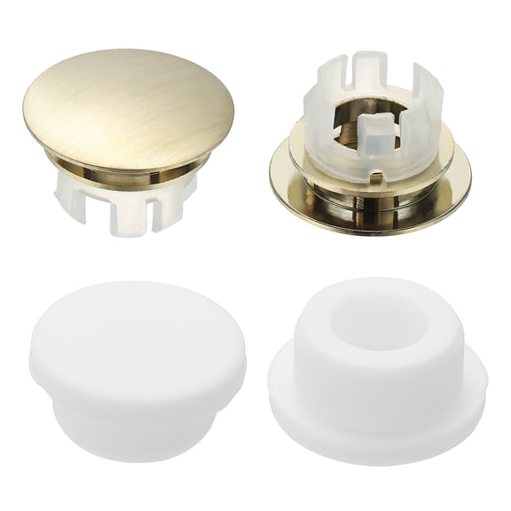 Uxcell 4Pcs Sink Overflow Ring, Universal Sink Overflow Drain Cover, Insert in Hole Double Layer Cap Round Caps for Bathroom Kitchen Basin Wash Basin, Brushed Gold/White