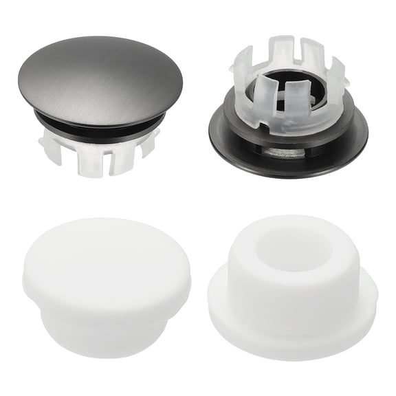 Uxcell 4Pcs Sink Overflow Ring, Universal Sink Overflow Drain Cover, Insert in Hole Double Layer Cap Round Caps for Bathroom Kitchen Basin Wash Basin, Gunmetal Gray/White