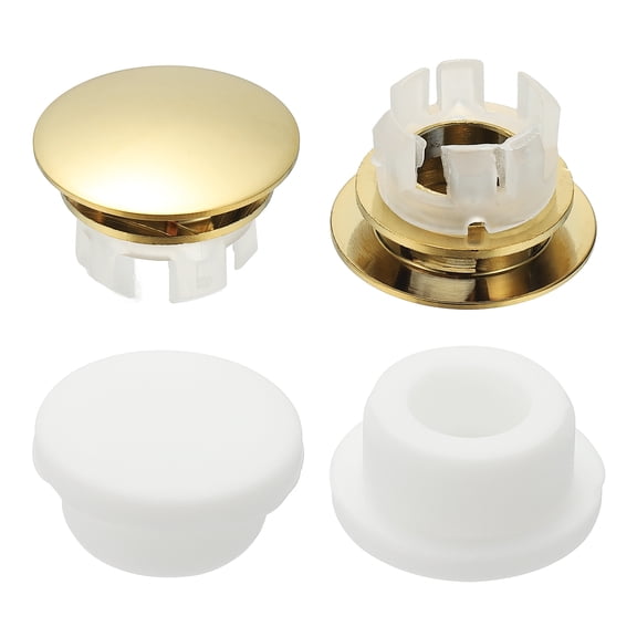 Uxcell 4Pcs Sink Overflow Ring, Universal Sink Overflow Drain Cover, Insert in Hole Double Layer Cap Round Caps for Bathroom Kitchen Basin Wash Basin, Titanium Gold/White