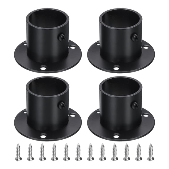 Uxcell 4Pcs Stainless Steel Closet Rod Brackets, 1.25inch Dia Wardrobe Holder for Pipe, Shower Curtain Rod Pole End Supports Sockets Flange with Screws, Black