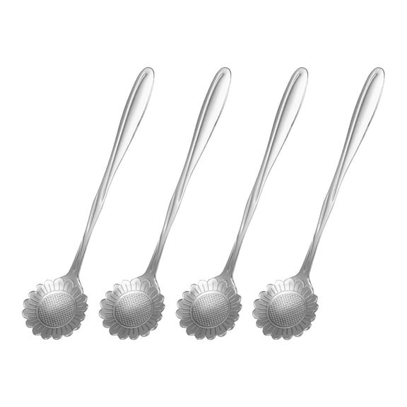 Uxcell 4Pcs Stainless Steel Flower Spoons 5 Inch Sunflower Shape Coffee Spoon Small Teaspoon Dessert Spoon for Espresso Sugar Cake, Silver