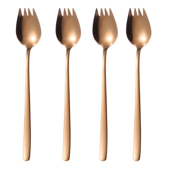 Uxcell 4Pcs Stainless Steel Spork, 7.9" Metal Spork Salad Forks Dessert Spoons Long Handle Flatware Fork-Spoon Combo for Ice Cream Fruit Appetizer Dessert Camping Household Use, Rose Gold