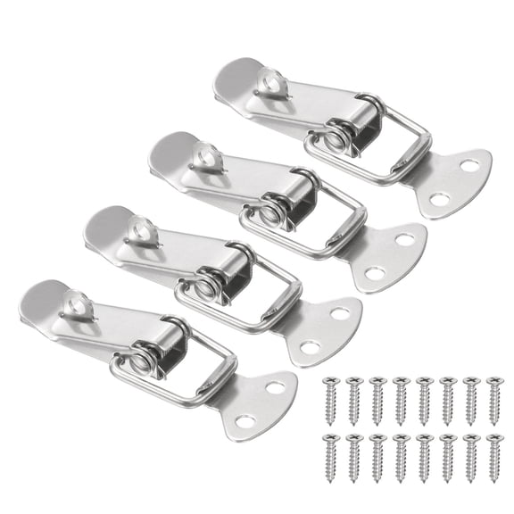 Uxcell 4Pcs Stainless Steel Spring Loaded Toggle Latch, 2.3" Tool Box Catch Hasp Clamp Lock with Mounting Hole and Screw