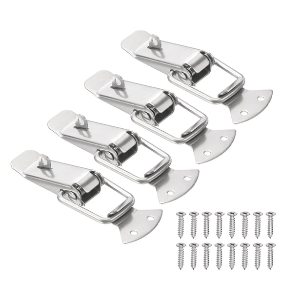 Uxcell 4Pcs Stainless Steel Spring Loaded Toggle Latch, 3.5" Tool Box Catch Hasp Clamp Lock with Mounting Hole and Screw