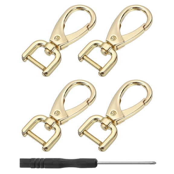 Uxcell 4Pcs Swivel Clasps, 0.5" D Ring Detachable Snap Hook with Screwdriver, Gold