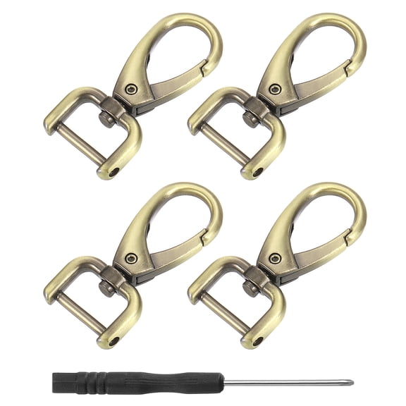 Uxcell 4Pcs Swivel Clasps, 0.6" D Ring Detachable Snap Hook with Screwdriver, Bronze