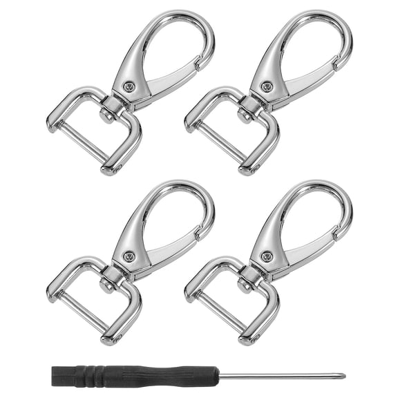 Uxcell 4Pcs Swivel Clasps, 0.6" D Ring Detachable Snap Hook with Screwdriver, Silver