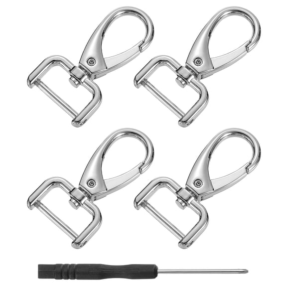 Uxcell 4Pcs Swivel Clasps, 0.75" D Ring Detachable Snap Hook with Screwdriver, Silver