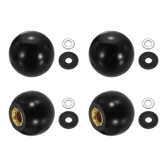 Uxcell 4Pcs Threaded Ball Knobs, M5 x 16mm Phenolic Plastic Thread Ball Handles Balls Nuts Knob Caps Nut Balls with Threaded Insert for Machine Lever Handle DIY Project, Black