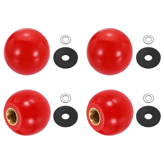 Uxcell 4Pcs Threaded Ball Knobs, M8 x 25mm Phenolic Plastic Thread Ball Handles Balls Nuts Knob Caps Nut Balls with Threaded Insert for Machine Lever Handle DIY Project, Red