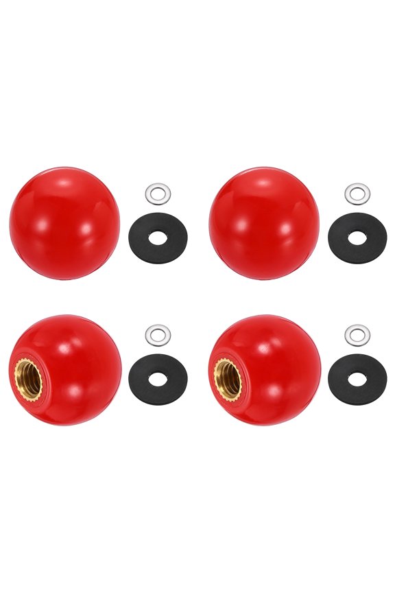 4Pcs Threaded Ball Knobs, M8 x 25mm Phenolic Plastic Thread Ball Handles Balls Nuts Knob Caps Nut Balls with Threaded Insert for Machine Lever Handle DIY Project, Red
