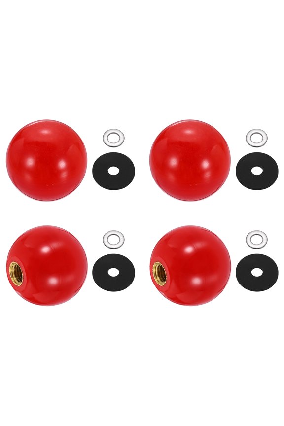 4Pcs Threaded Ball Knobs, M8 x 30mm Phenolic Plastic Thread Ball Handles Balls Nuts Knob Caps Nut Balls with Threaded Insert for Machine Lever Handle DIY Project, Red