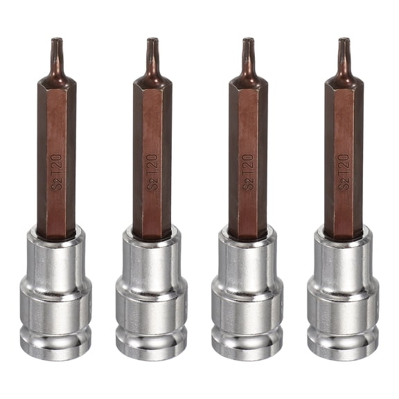 Uxcell 4Pcs Torx Bit Socket 1/2" Drive T20 S2 Steel 6 Point Head Long Screwdriver Drill Bits CR-V Steel Socket Adapter for Home Auto Axle Hex Nuts Bolts Repair