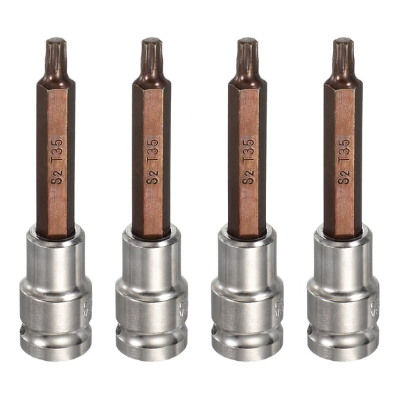 Uxcell 4Pcs Torx Bit Socket 1/2" Drive T35 S2 Steel 6 Point Head Long Screwdriver Drill Bits CR-V Steel Socket Adapter for Home Auto Axle Hex Nuts Bolts Repair