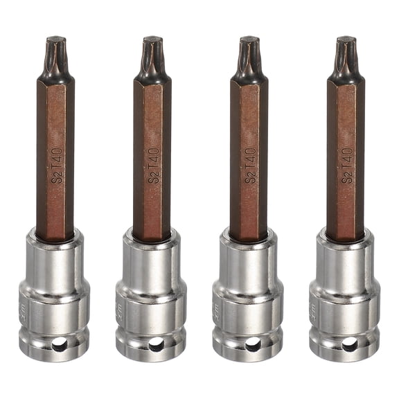 Uxcell 4Pcs Torx Bit Socket 1/2" Drive T40 S2 Steel 6 Point Head Long Screwdriver Drill Bits CR-V Steel Socket Adapter for Home Auto Axle Hex Nuts Bolts Repair