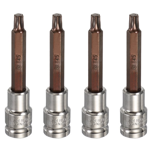 Uxcell 4Pcs Torx Bit Socket 1/2" Drive T45 S2 Steel 6 Point Head Long Screwdriver Drill Bits CR-V Steel Socket Adapter for Home Auto Axle Hex Nuts Bolts Repair