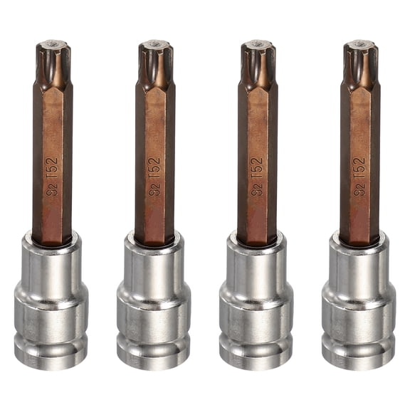 Uxcell 4Pcs Torx Bit Socket 1/2" Drive T52 S2 Steel 6 Point Head Long Screwdriver Drill Bits CR-V Steel Socket Adapter for Home Auto Axle Hex Nuts Bolts Repair