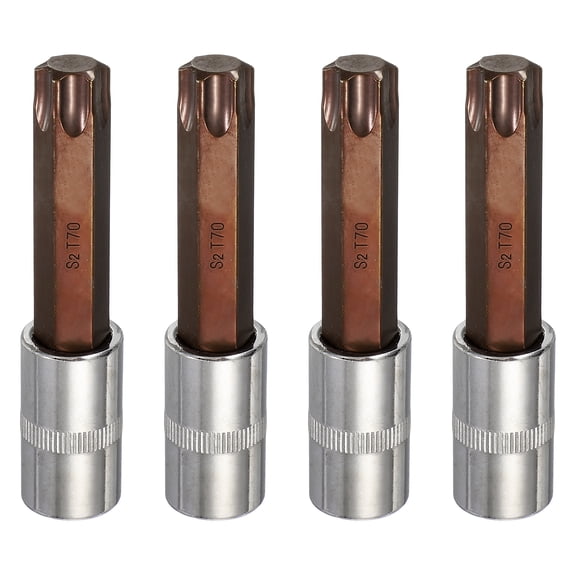 Uxcell 4Pcs Torx Bit Socket 1/2" Drive T70 S2 Steel 6 Point Head Long Screwdriver Drill Bits CR-V Steel Socket Adapter for Home Auto Axle Hex Nuts Bolts Repair