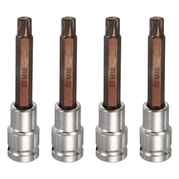 Uxcell 4Pcs Triple Square Spline Bit Socket 1/2" Drive M10 Metric Sized S2 Steel 12 Point Head Long Screwdriver Drill Bits CR-V Steel Socket Adapter for Home Auto Axle Hex Nut Bolt Repair